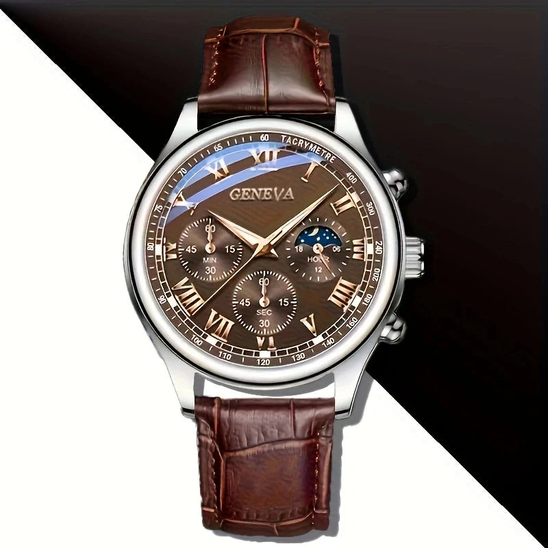 GENEVA High Quality Men's Luxury Belt Fashion Quartz Watch Men Round Business Student Sport Waterproof Glow Clock (teste)