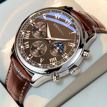 GENEVA High Quality Men's Luxury Belt Fashion Quartz Watch Men Round Business Student Sport Waterproof Glow Clock (teste)