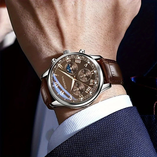 GENEVA High Quality Men's Luxury Belt Fashion Quartz Watch Men Round Business Student Sport Waterproof Glow Clock (teste)