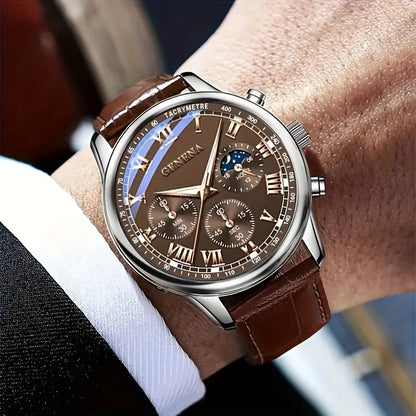 GENEVA High Quality Men's Luxury Belt Fashion Quartz Watch Men Round Business Student Sport Waterproof Glow Clock (teste)