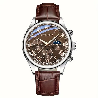 GENEVA High Quality Men's Luxury Belt Fashion Quartz Watch Men Round Business Student Sport Waterproof Glow Clock (teste)